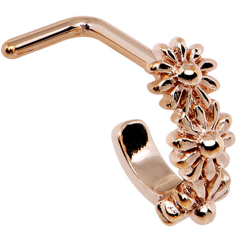 18G Rose Gold PVD Daisy Flower Chain Faux Hoop L Shaped Nose Ring