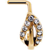 18G Clear Gem Gold PVD Leaf Faux Hoop L Shaped Nose Ring