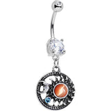 Clear Blue Orange Gem Celestial Bodies Moon and Sun Dangle Belly Ring
