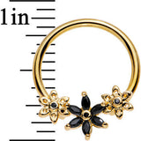 14G 5/8 Black CZ Gem Gold Tone Daisy Flower Chain BCR Captive Ring