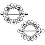 14G 1 1/16 Clear Gem Always Angelic Halo Heart Nipple Shield Set