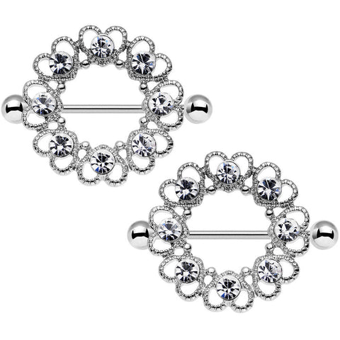 14G 1 1/16 Clear Gem Always Angelic Halo Heart Nipple Shield Set