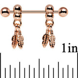14G .94 Rose Gold Fair Weather Feather Dangle Nipple Ring Set
