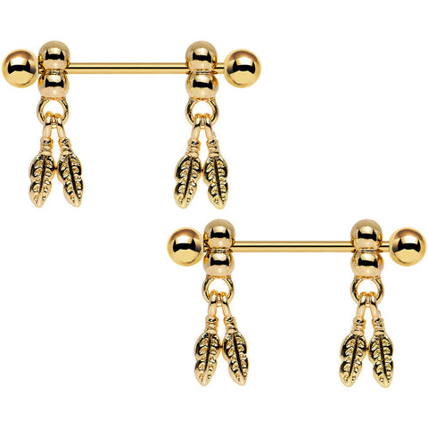 14G Gold Anodized Fair Weather Feather Dangle Nipple Ring Set