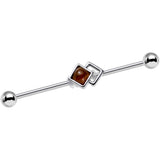 14G Brown Faux Tiger Eye Art Deco Industrial Barbell 38mm