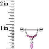 14G 3/4 Pink Gem Steel Drip Drop Dangle Nipple Ring Set