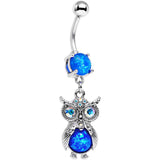 Blue Faux Opal Clear Gem No Ordinary Owl Dangle Belly Ring