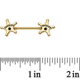 14G 5/8 Gold Plated Steel Sheriffs Badge Nipple Barbell Set