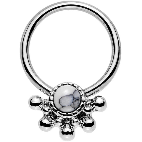 14G 3/8 White Faux Turquoise Steel Signet Captive Ring