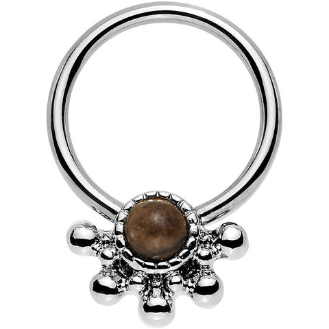 14G 3/8 Brown Faux Tiger Eye Steel Signet Captive Ring