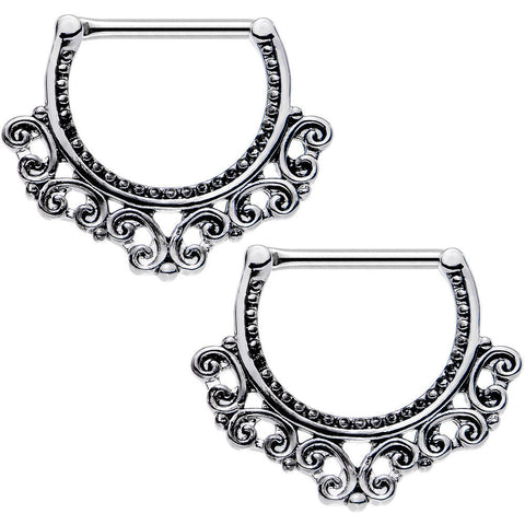 14G 1/2 Steel Tribal Heart Filigree Nipple Clicker Set
