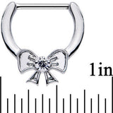 14G 1/2 Clear Gem Stainless Steel Ribbon Bow Nipple Clicker Set