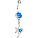 Blue Faux Opal Framework Fishy Fish Dangle Belly Ring