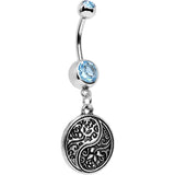 Aqua Gem Floral Fantasy Yin Yang Disc Dangle Belly Ring
