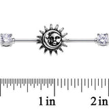 14G Clear CZ Steel Celestial Sun and Moon Industrial Barbell 38mm