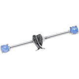 14G Blue Faux Opal Sheathed Wings Industrial Barbell 38mm