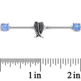 14G Blue Faux Opal Sheathed Wings Industrial Barbell 38mm