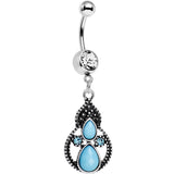Clear Aqua Gem Faux Turquoise Fancy Dangle Belly Ring