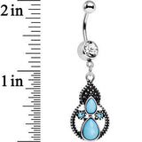 Clear Aqua Gem Faux Turquoise Fancy Dangle Belly Ring