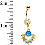 Clear Aqua Gem Gold PVD Debutante Dangle Belly Ring