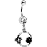 Clear Black Gem Love My Tortoise Heart Dangle Belly Ring