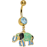 Aqua Gem Gold Blue Green Hip to the Scene Elephant Dangle Belly Ring