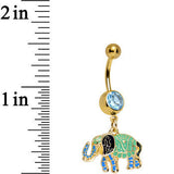 Aqua Gem Gold Blue Green Hip to the Scene Elephant Dangle Belly Ring