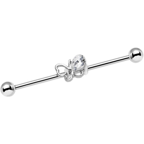 14G Clear Gem Frolicking Butterfly Industrial Barbell 38mm
