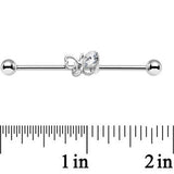 14G Clear Gem Frolicking Butterfly Industrial Barbell 38mm