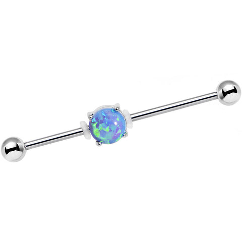 14G Blue Faux Opal Opulence Industrial Barbell 38mm