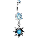 Aqua Gem Frosted Blue Orb Spun Sun Dangle Belly Ring