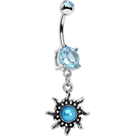 Aqua Gem Frosted Blue Orb Spun Sun Dangle Belly Ring