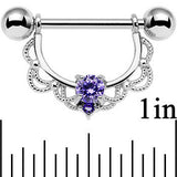 14G 5/8 Purple CZ Gem Steel Scalloped Dangle Nipple Ring Set