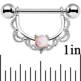 14G 5/8 White Synthetic Opal Steel Scalloped Nipple Ring Set