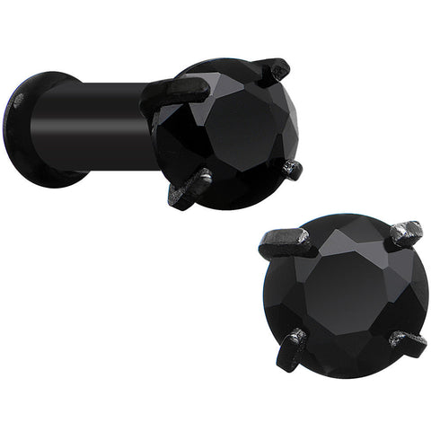 10G Black CZ Gem Black IP Bling Double Flare Plug Set