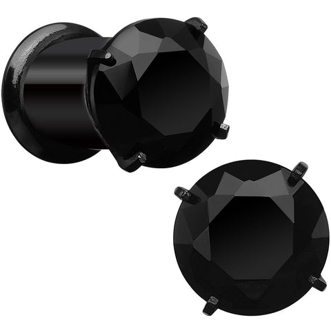 2G Black CZ Gem Black IP Bling Double Flare Plug Set