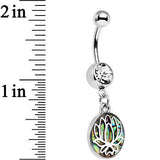 Clear Gem Blue Green Abalone Shell Lotus Flower Dangle Belly Ring
