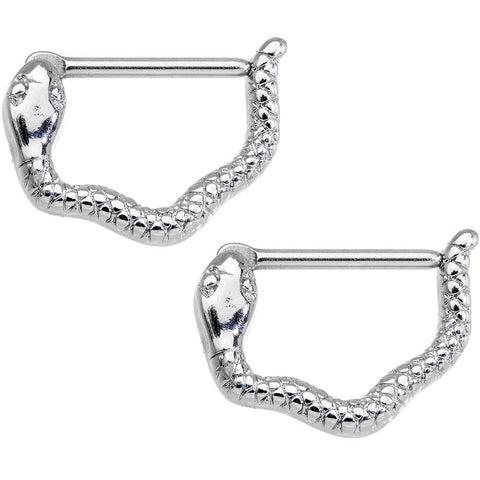 14G 9/16 Stainless Steel Slithering Snake Nipple Clicker Set