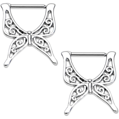 14G 1/2 Stainless Steel Swirly Wing Butterfly Nipple Clicker Set