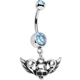Aqua Gem Born to Be Bad Winged Skull Dangle Belly Ring