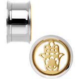 3/4 Steel Sunlit Hamsa Hand Screw Fit Tunnel Plug Set