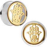 7/8 Steel Sunlit Hamsa Hand Screw Fit Tunnel Plug Set