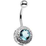 Aqua Gem Cute as a Button Lattice Frame Belly Ring