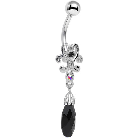 Aurora Black Gem Filigree Drop Dangle Belly Ring
