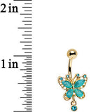 Aqua Glitter Gem Gold Anodized Butterfly Drop Dangle Belly Ring