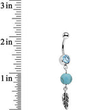 Aqua Gem Faux Turquoise Freedom Feather Dangle Belly Ring