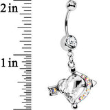 Clear Aurora Gem Cupids Aim Arrow and Heart Dangle Belly Ring