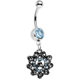 Aqua Gem Rose Ring Flower Heart Dangle Belly Ring