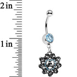 Aqua Gem Rose Ring Flower Heart Dangle Belly Ring