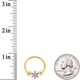14G 5/8 Purple CZ Gold Anodized Daisy Flower BCR Nipple Ring Set